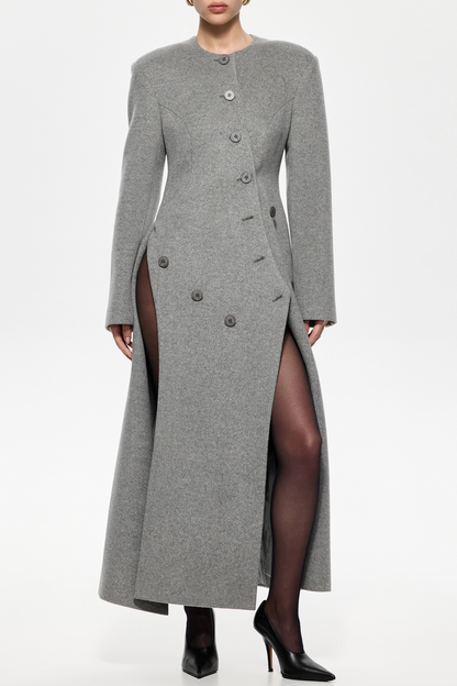 Valerio Asymmetric Button Split Coat