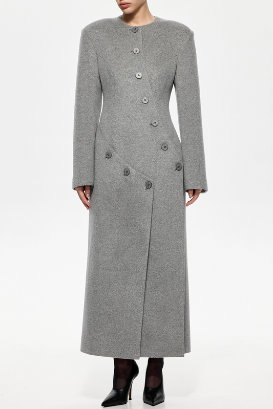 Valerio Asymmetric Button Split Coat