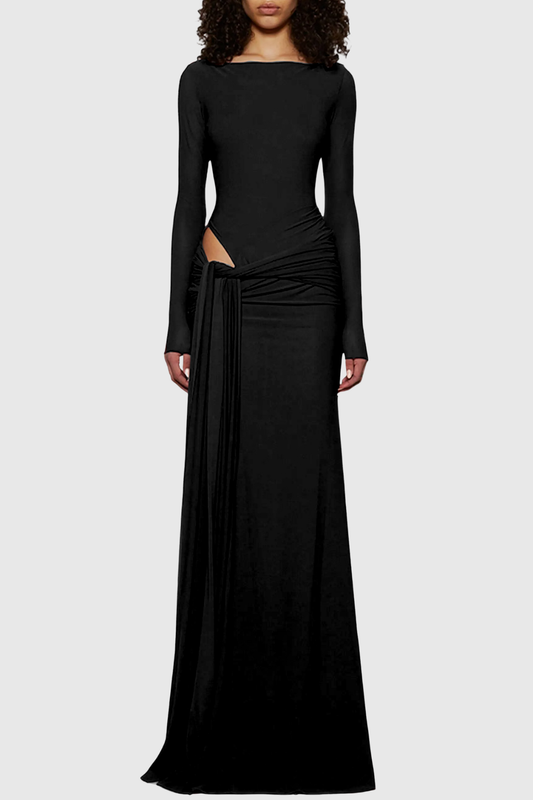 Valor Cutout Draped Maxi Dress - Black