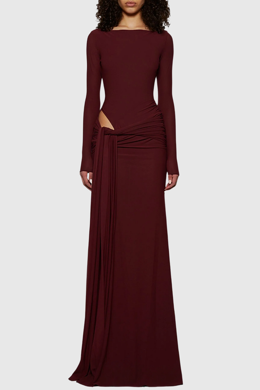 Valor Cutout Draped Maxi Dress - Brown