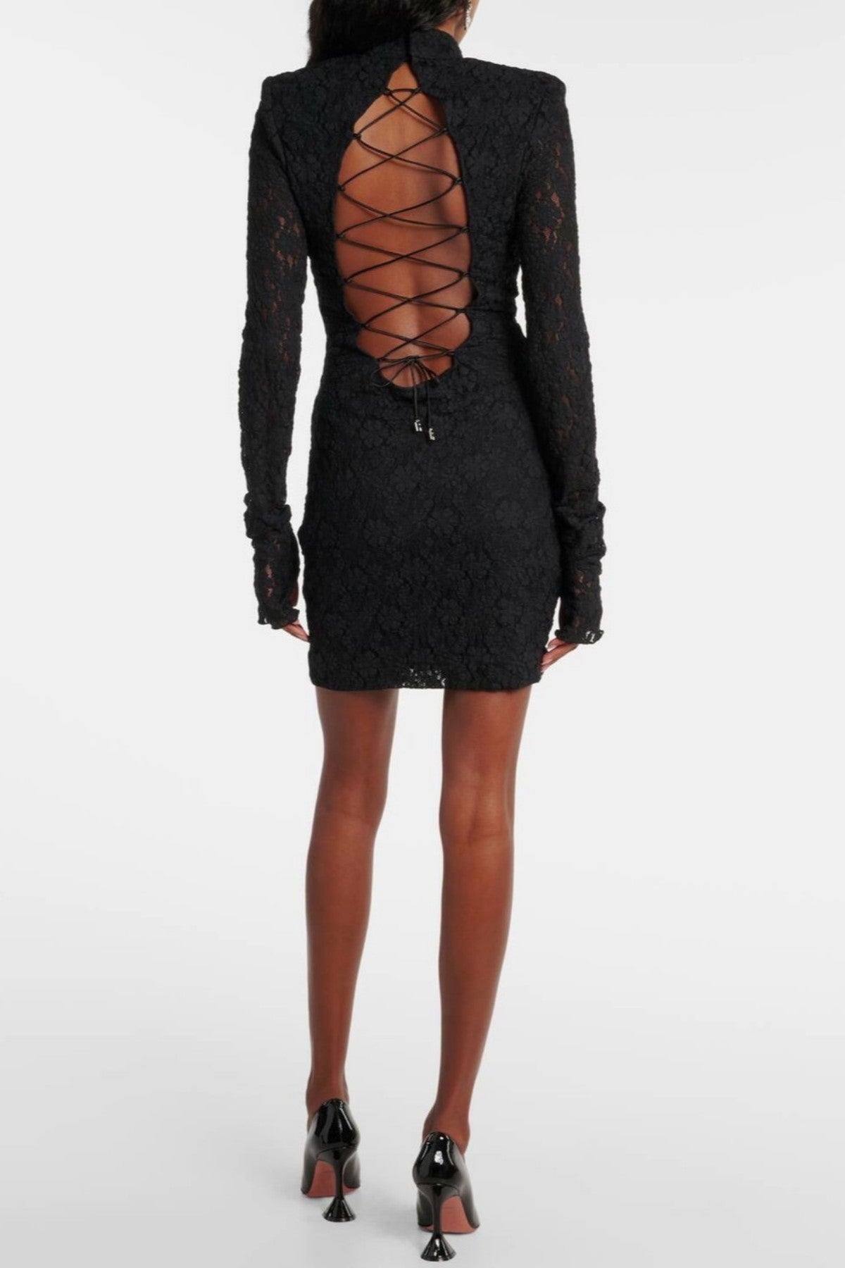 Vandya Lace Up Backless Mini Dress - Black