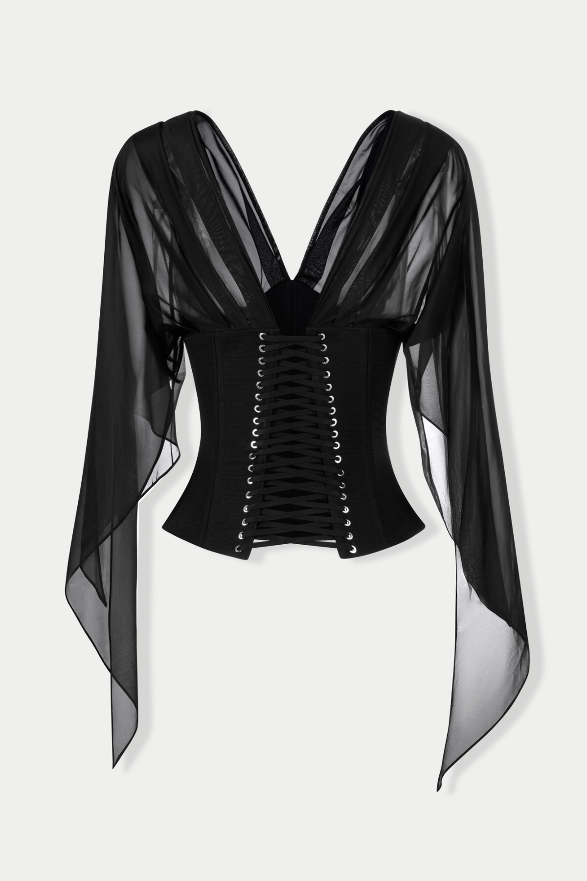 Vanita Off Shoulder Chiffon Corset - Black