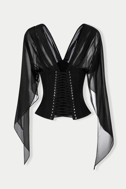 Vanita Off Shoulder Chiffon Corset - Black