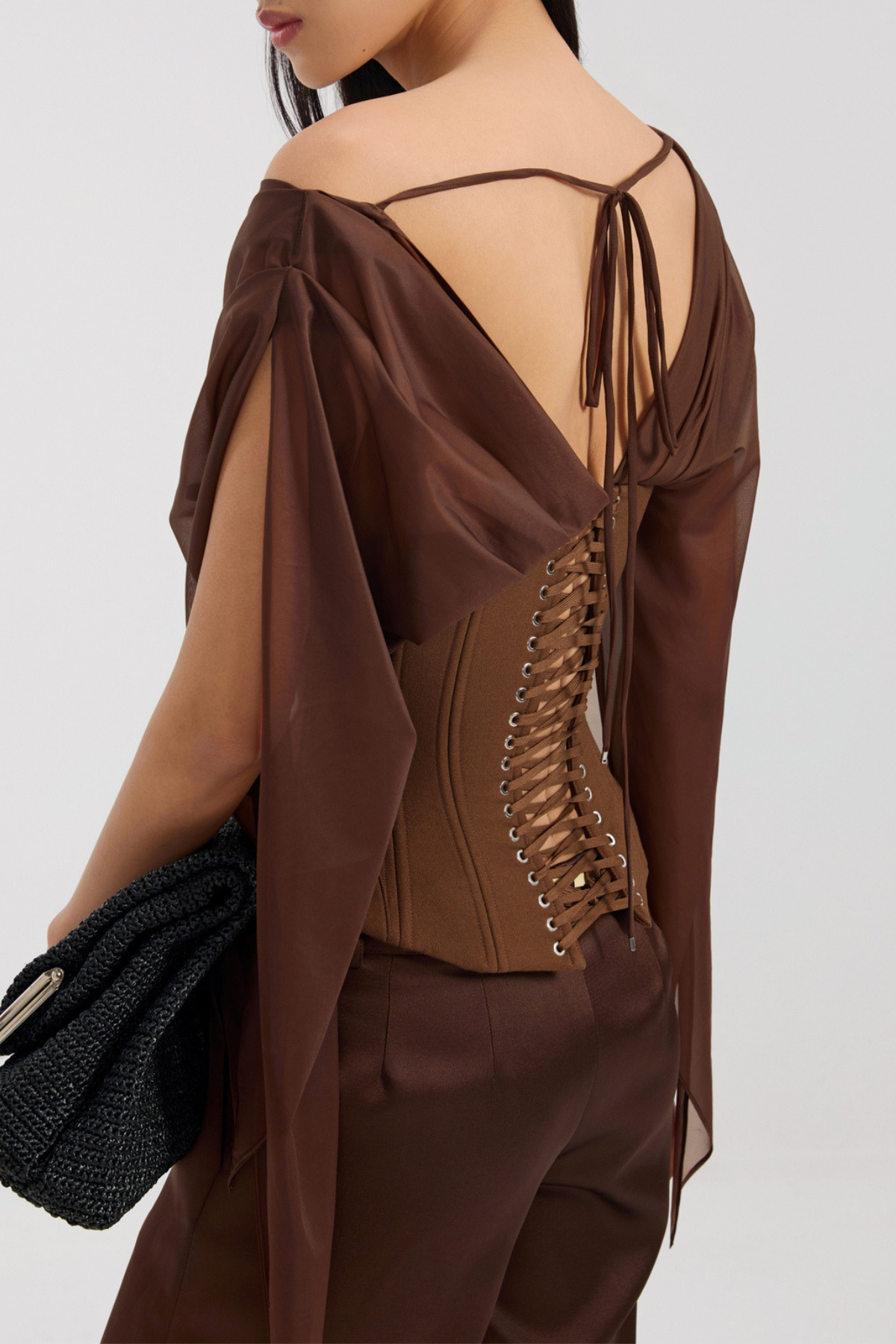 Vanita Off Shoulder Chiffon Corset - Brown