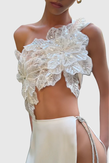 Vashti Floral Embroidered Top & Maxi Skirt Set - White