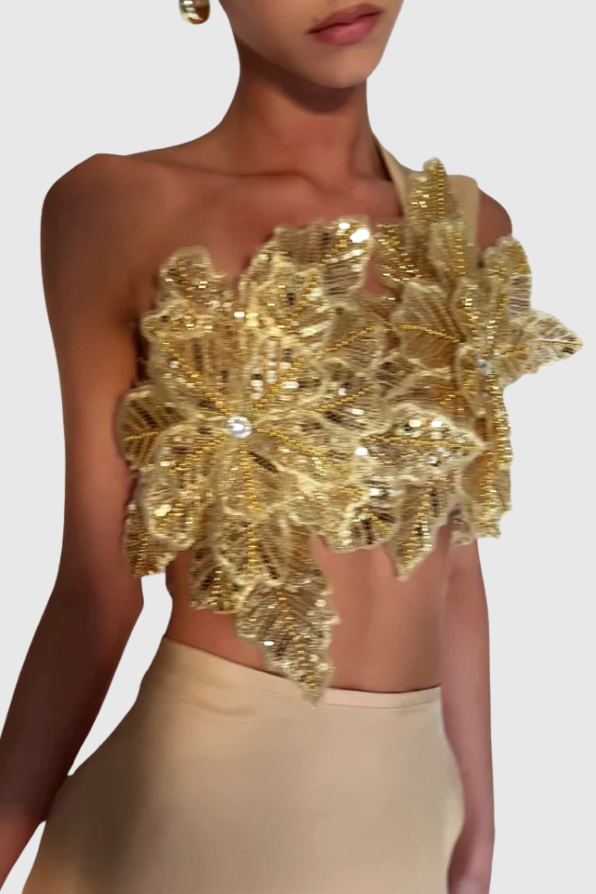 Vashti Floral Embroidered Top & Maxi Skirt Set - Gold