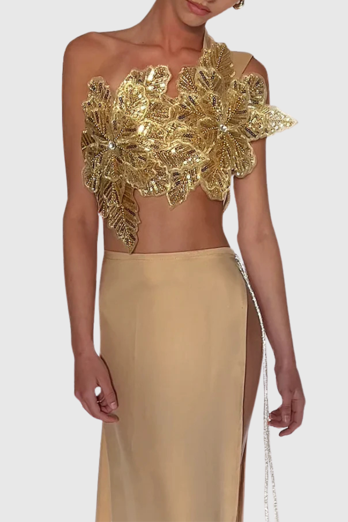 Vashti Floral Embroidered Top & Maxi Skirt Set - Gold