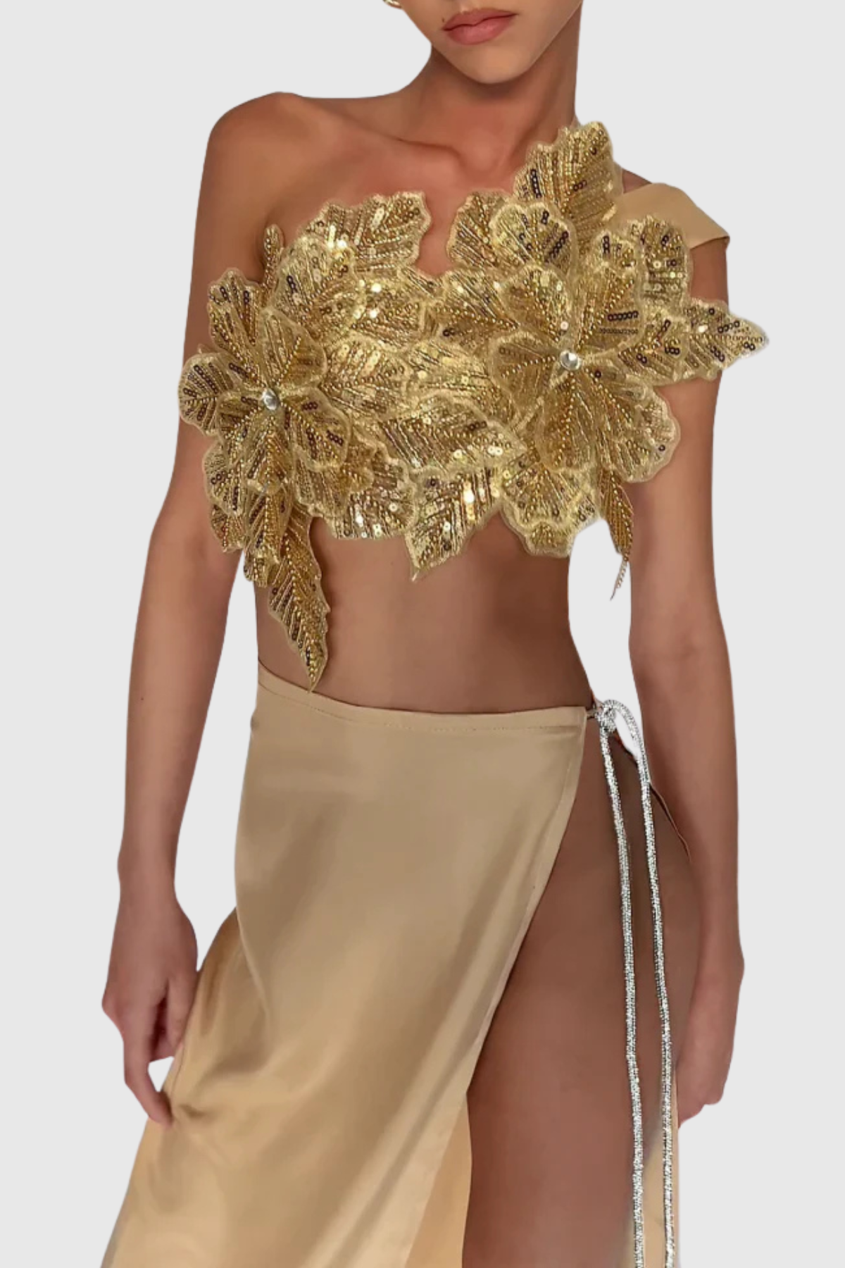 Vashti Floral Embroidered Top & Maxi Skirt Set - Gold