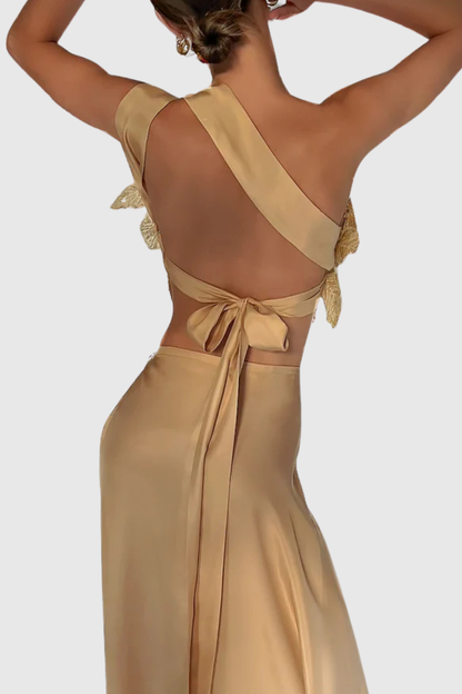 Vashti Floral Embroidered Top & Maxi Skirt Set - Gold