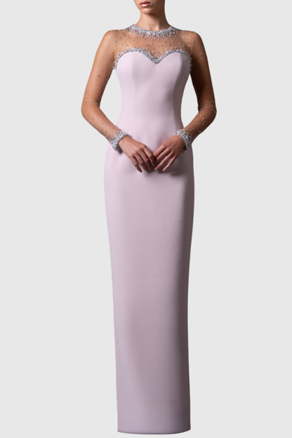 Vasila Crystal Embellished Mesh Maxi Dress