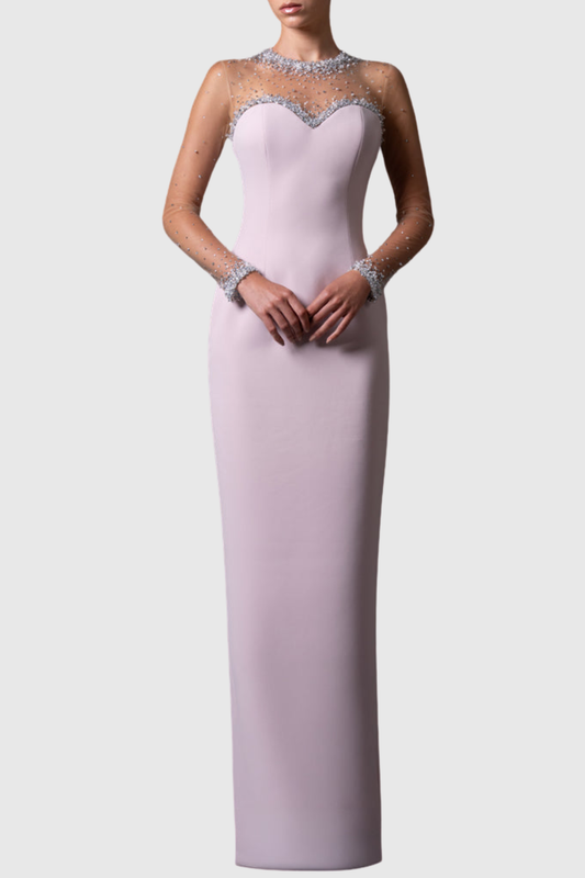 Vasila Crystal Embellished Mesh Maxi Dress