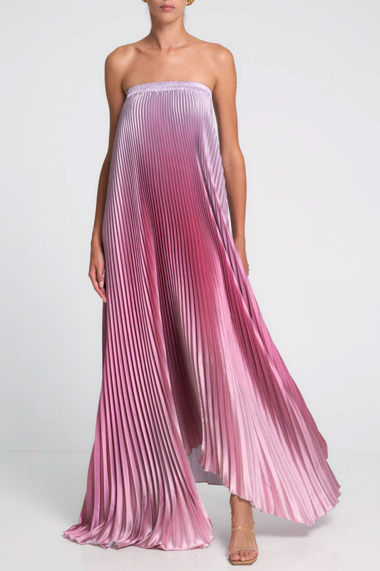 Vatalie Strapless Gradient Pleated Maxi Dress