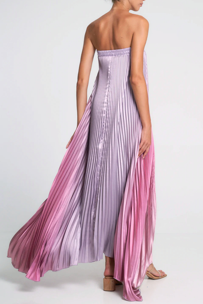 Vatalie Strapless Gradient Pleated Maxi Dress