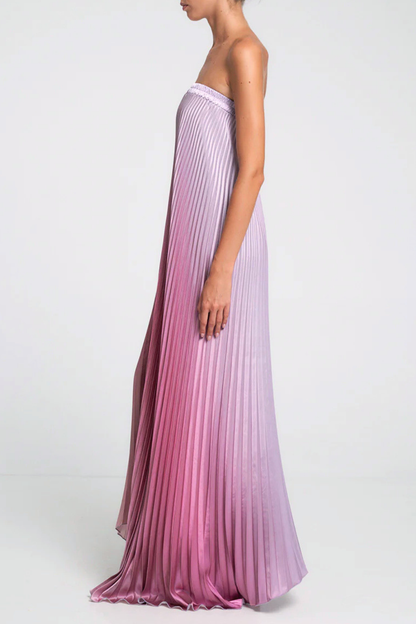 Vatalie Strapless Gradient Pleated Maxi Dress