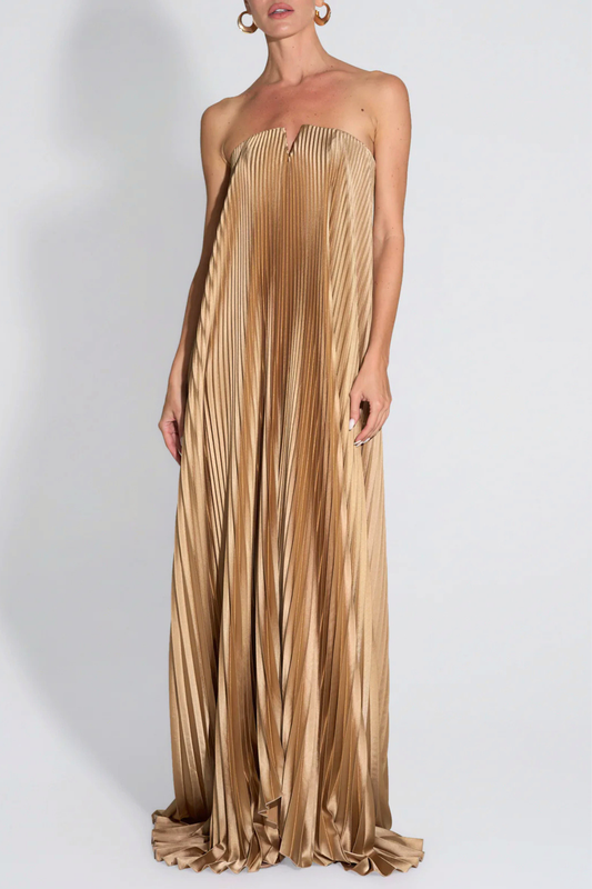 Vatalie Strapless Pleated Maxi Dress - Gold