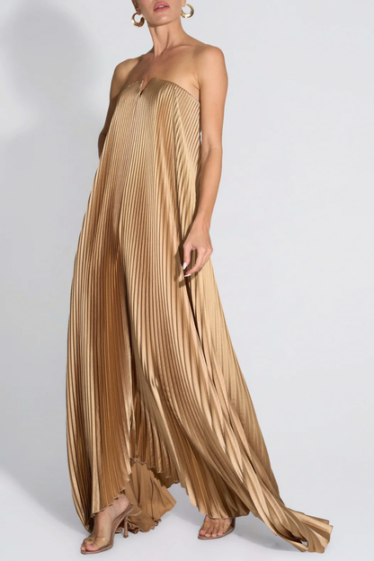 Vatalie Strapless Pleated Maxi Dress - Gold