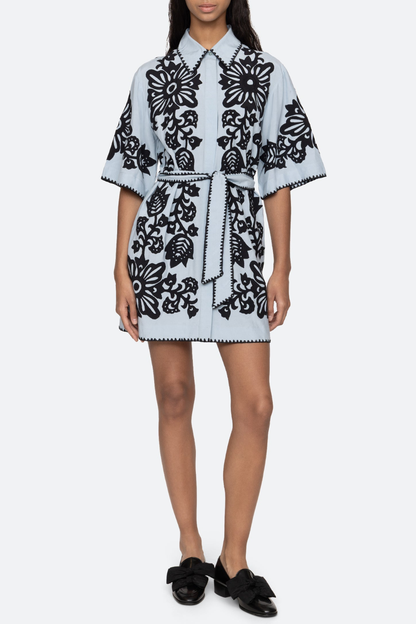Vaugha Floral Mini Shirt Dress - Blue