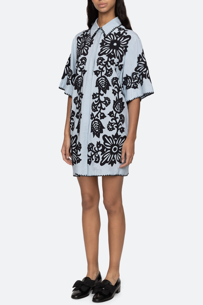 Vaugha Floral Mini Shirt Dress - Blue
