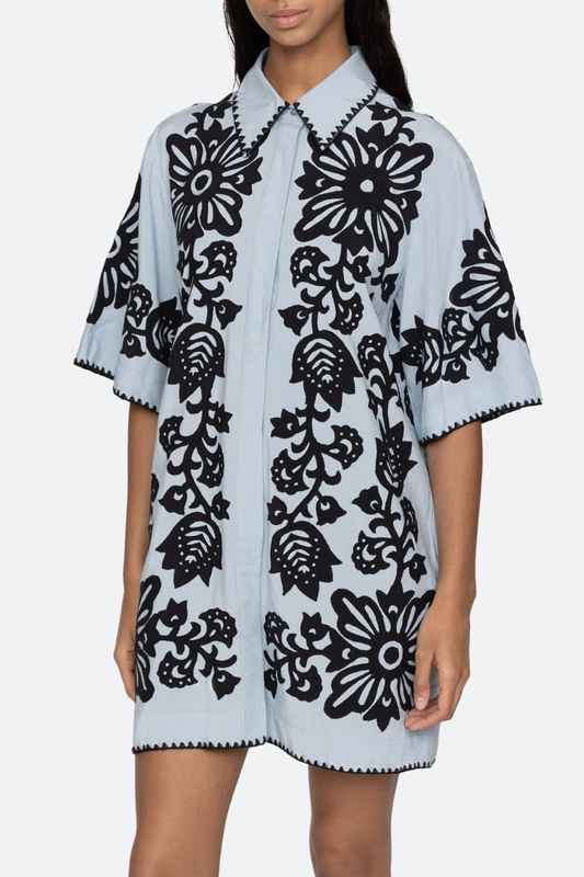 Vaugha Floral Mini Shirt Dress - Blue