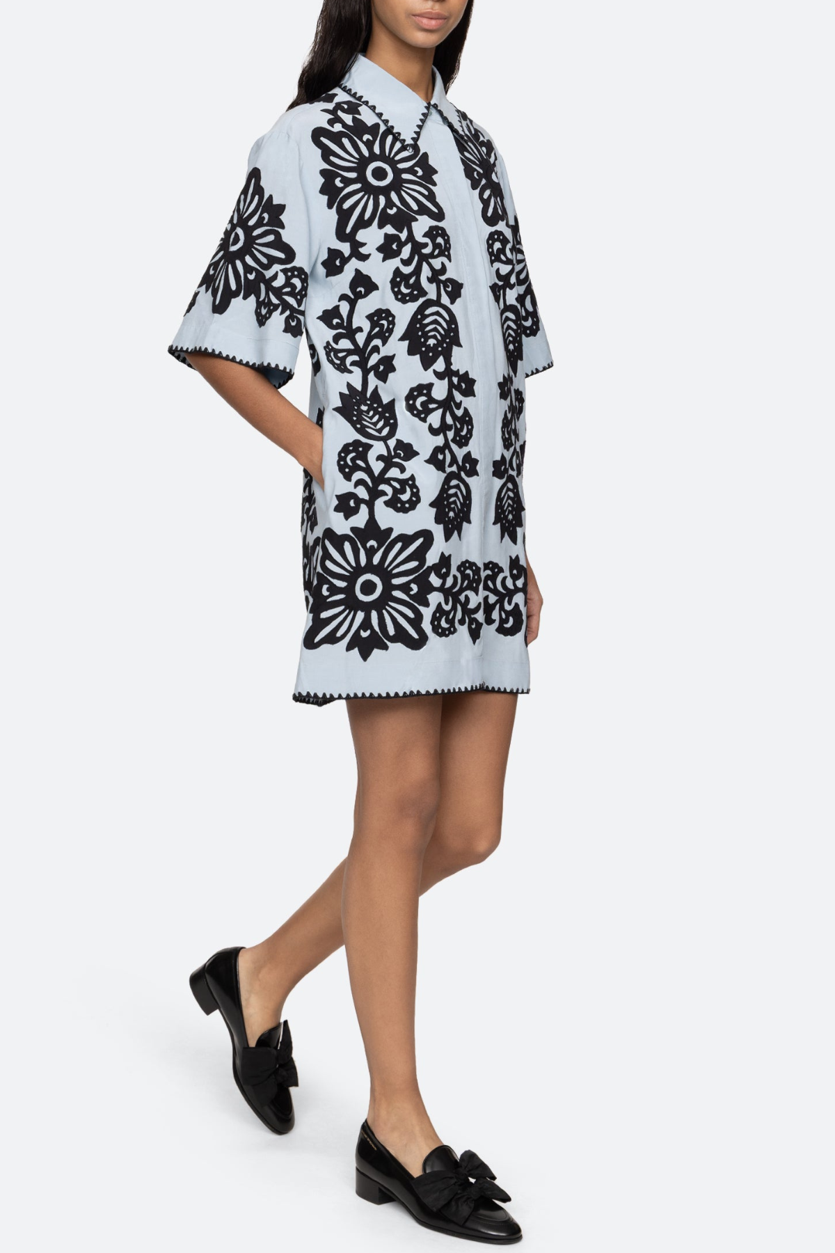 Vaugha Floral Mini Shirt Dress - Blue