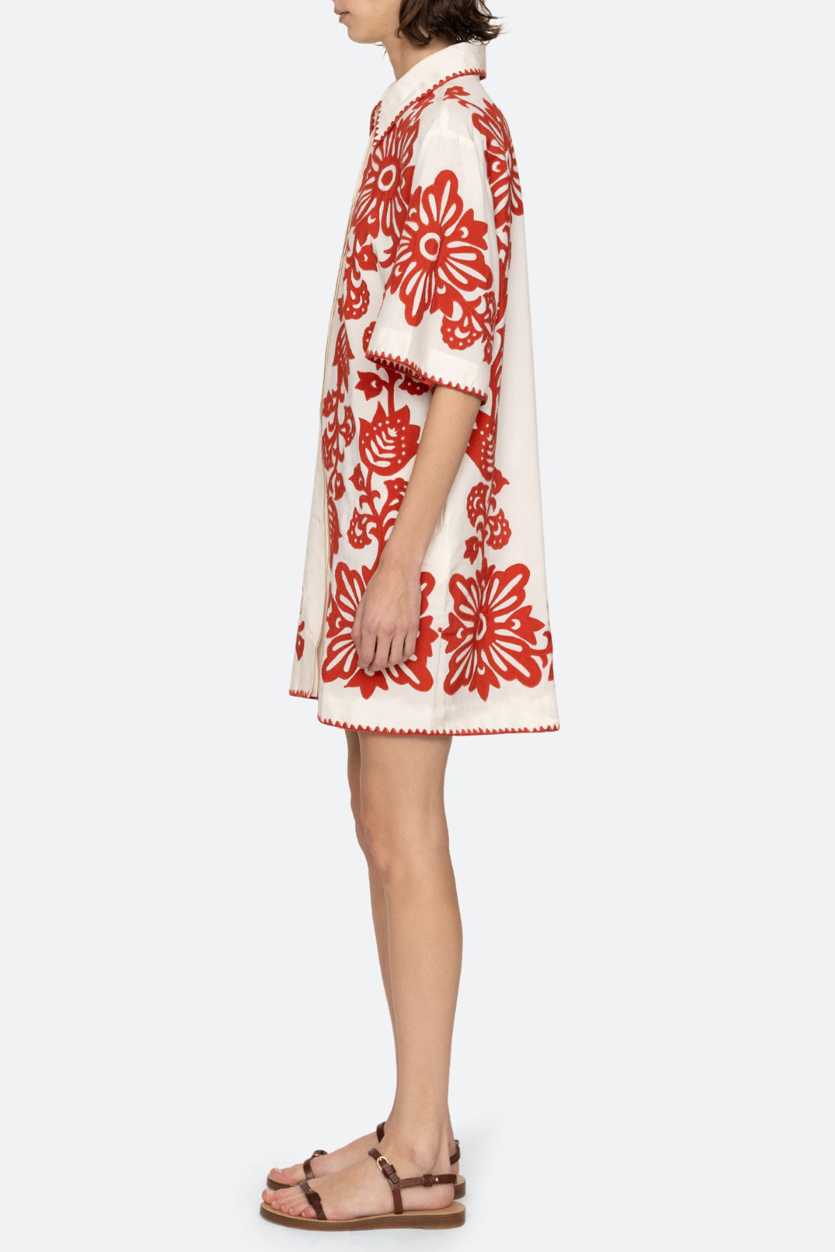 Vaugha Floral Mini Shirt Dress - Red