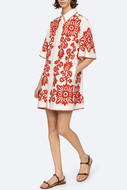 Vaugha Floral Mini Shirt Dress - Red