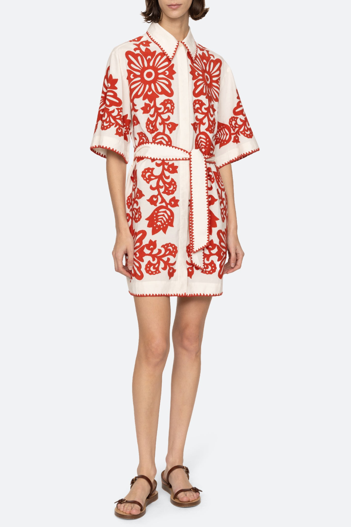 Vaugha Floral Mini Shirt Dress - Red