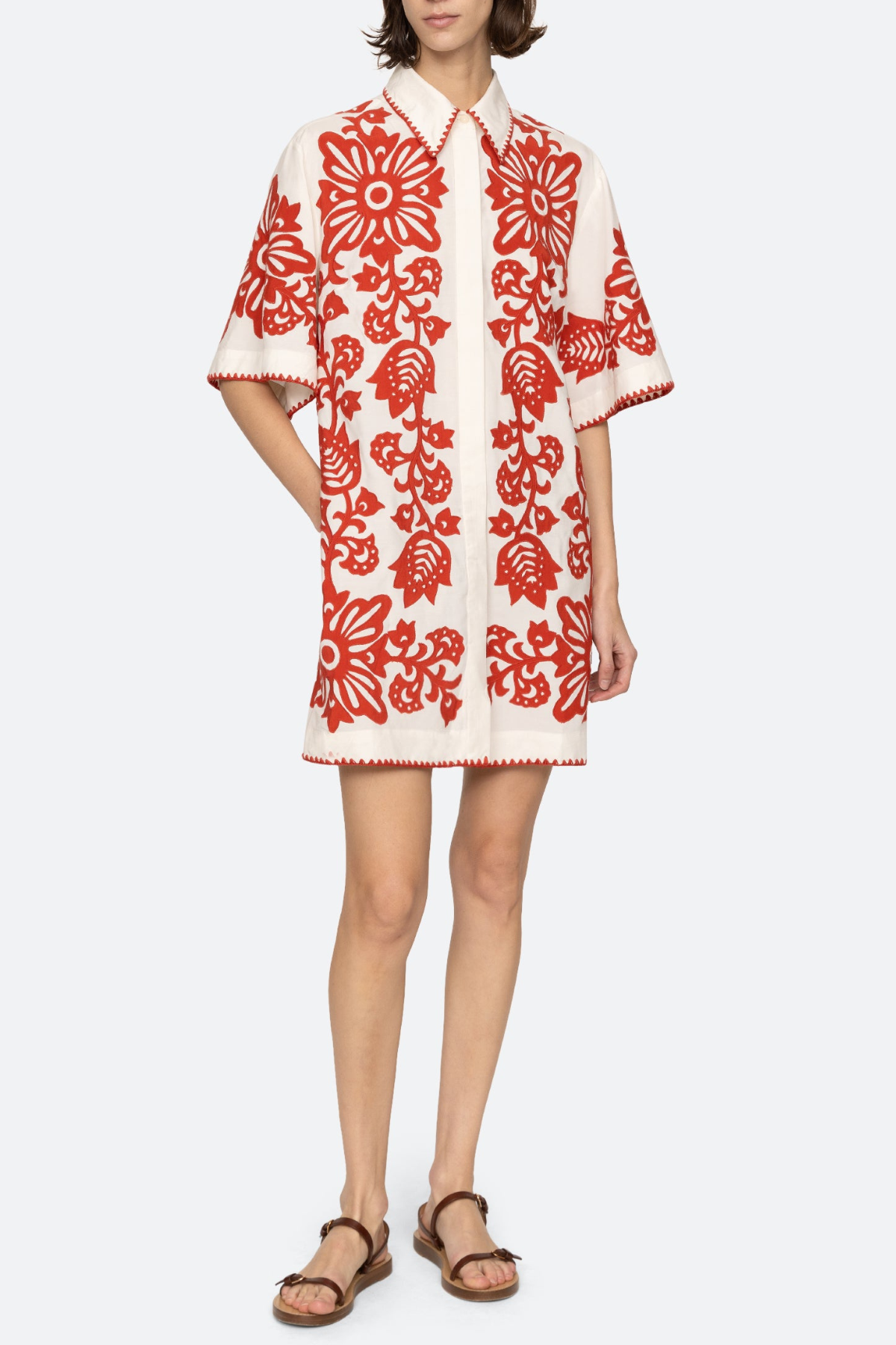 Vaugha Floral Mini Shirt Dress - Red
