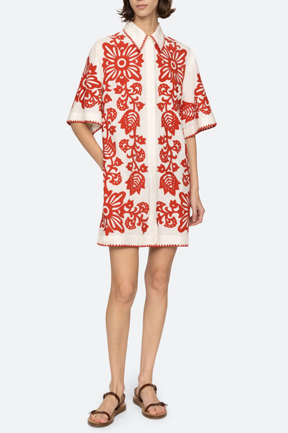 Vaugha Floral Mini Shirt Dress - Red