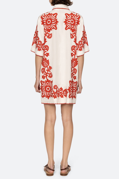 Vaugha Floral Mini Shirt Dress - Red