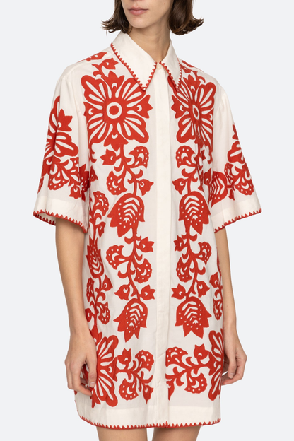 Vaugha Floral Mini Shirt Dress - Red