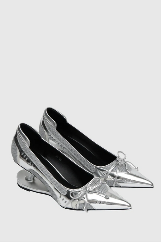 Vawson Splicing Bow Sneaker Pumps - Silver
