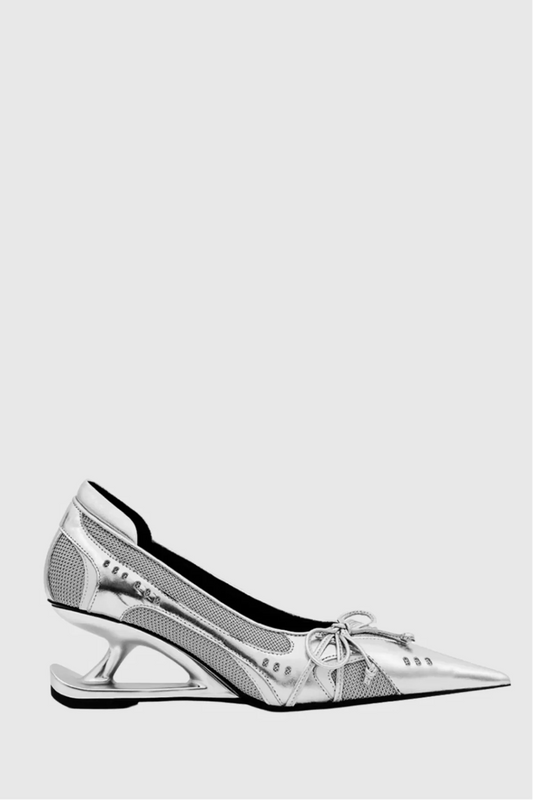 Vawson Splicing Bow Sneaker Pumps - Silver