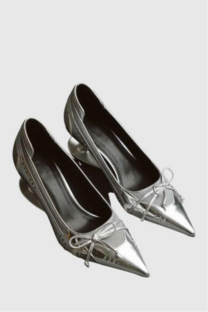 Vawson Splicing Bow Sneaker Pumps - Silver