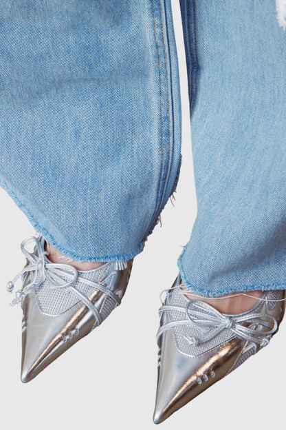 Vawson Splicing Bow Sneaker Pumps - Silver