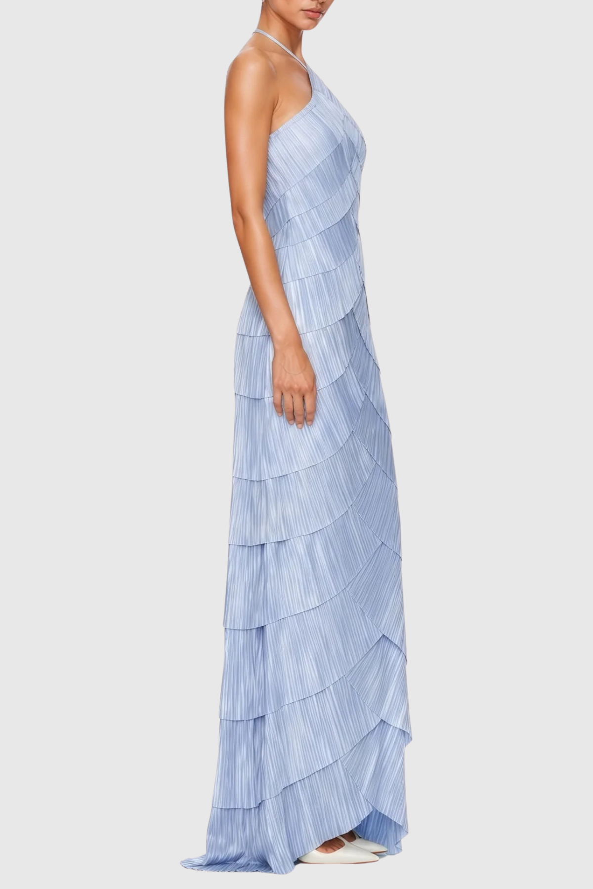 Vdela Halter Pleated Tiered Maxi Dress - Blue