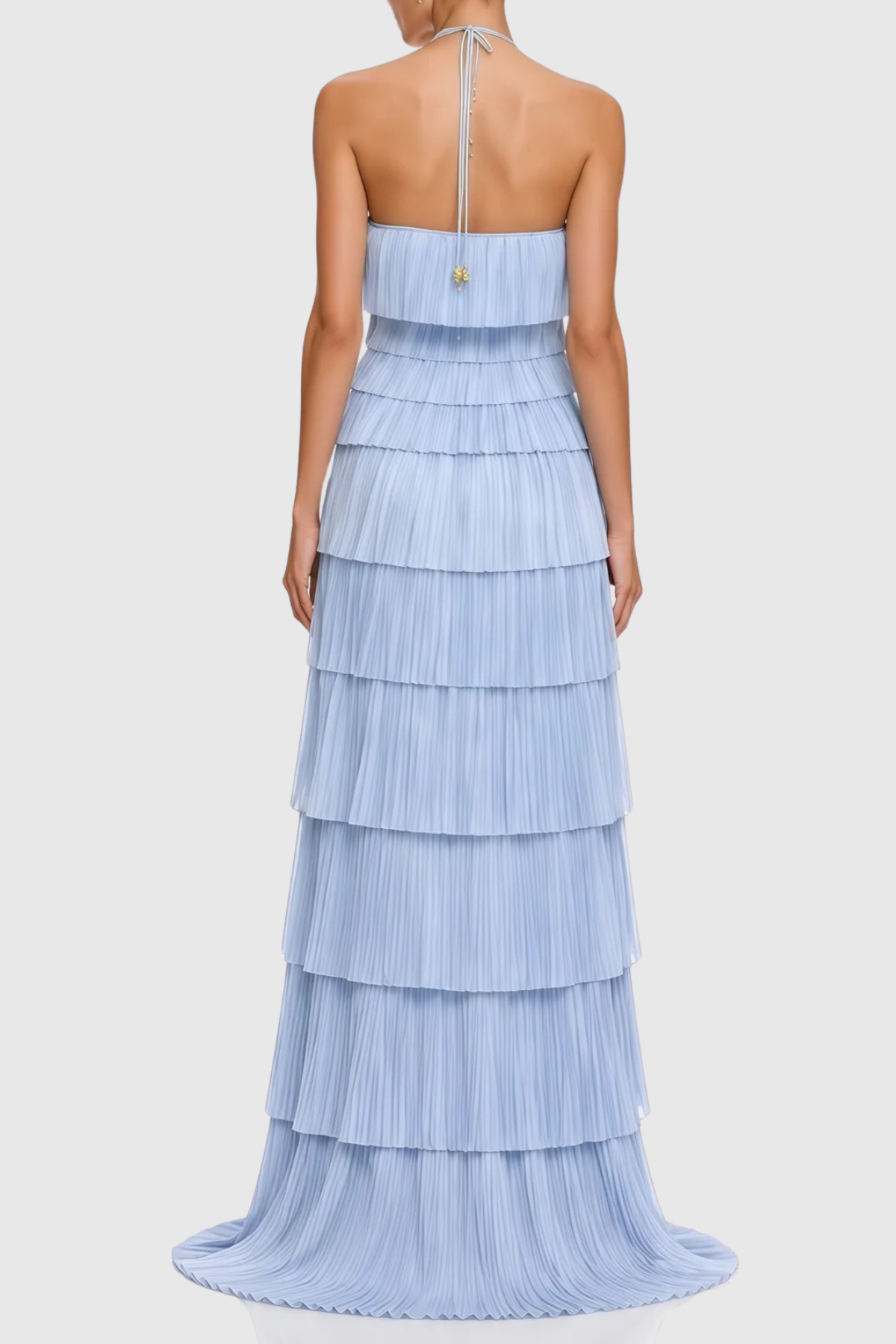 Vdela Halter Pleated Tiered Maxi Dress - Blue