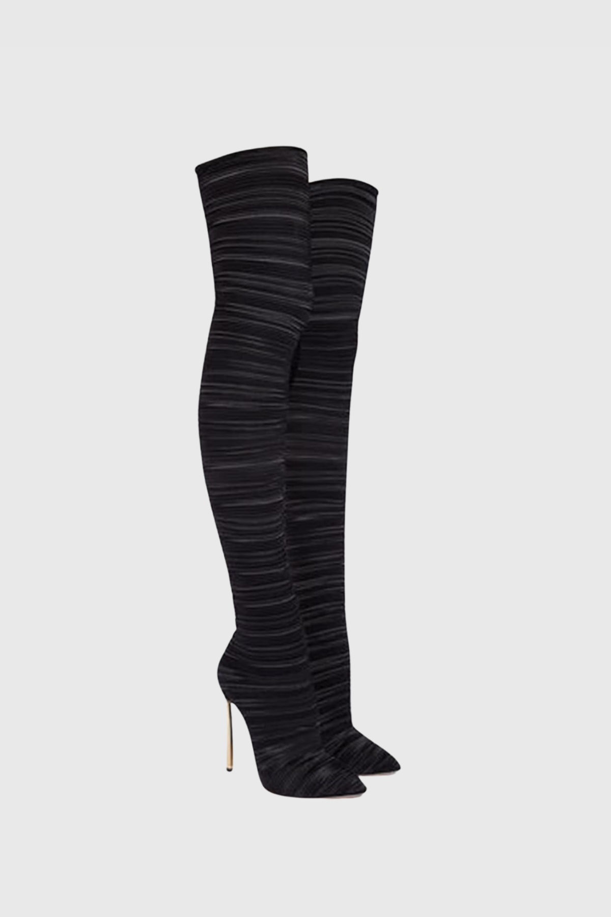 Veilsa Ribbed Velvet Over The Knee Boots - Black