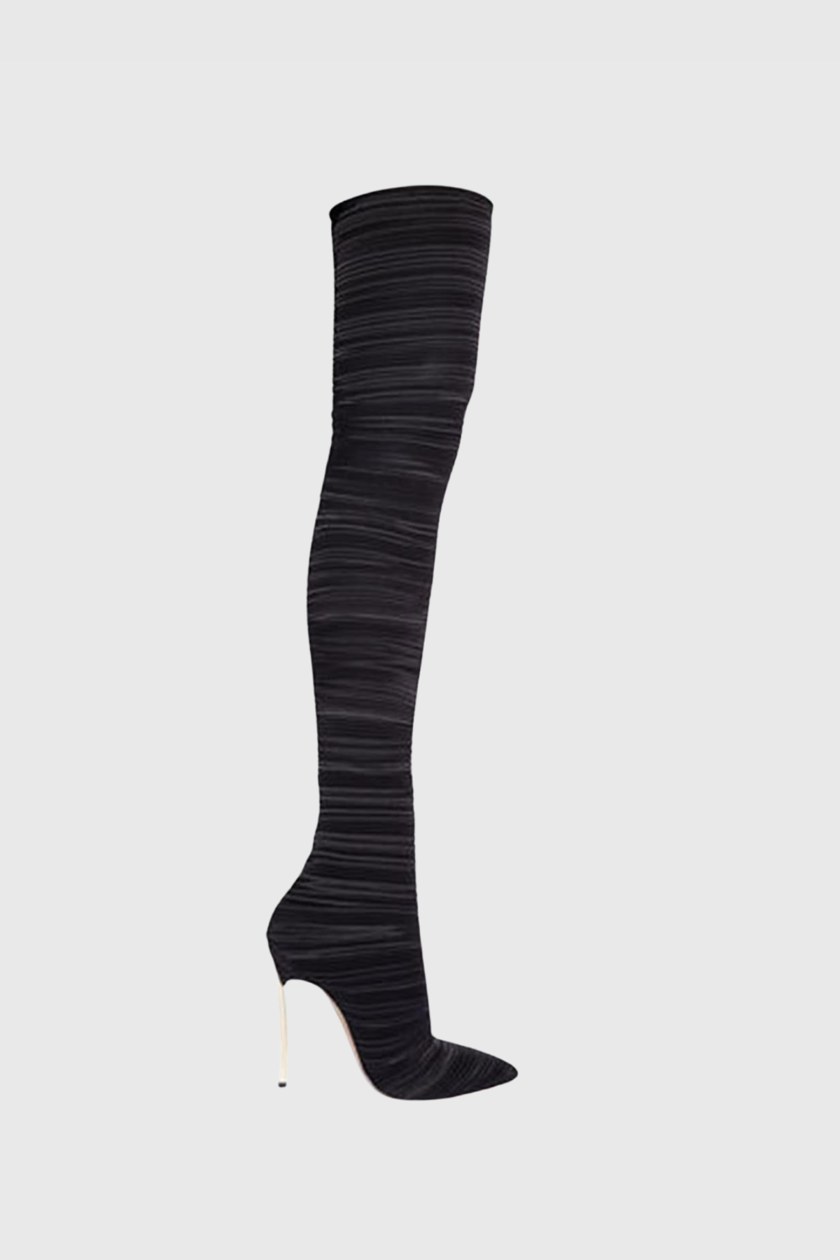 Veilsa Ribbed Velvet Over The Knee Boots - Black