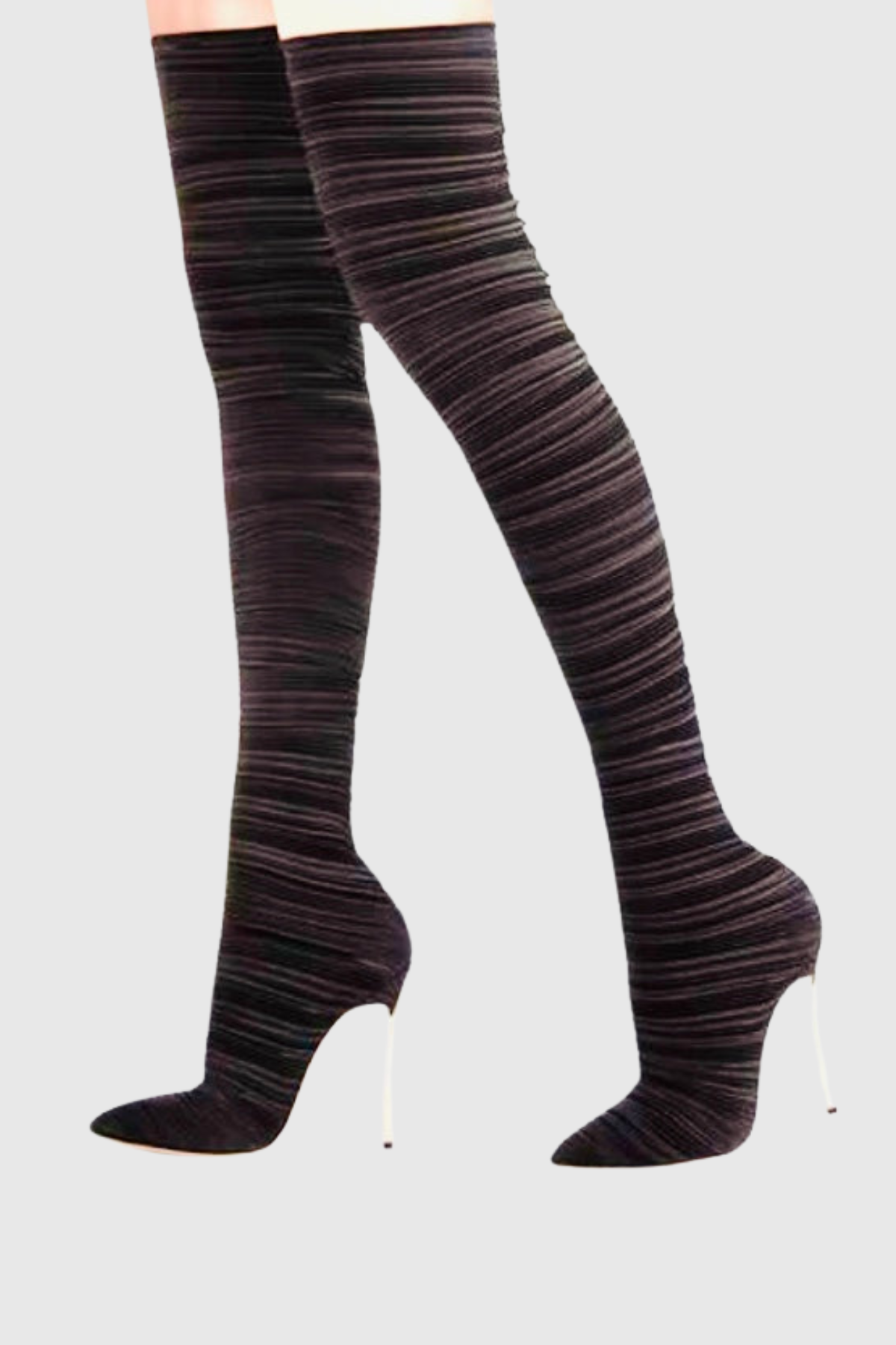 Veilsa Ribbed Velvet Over The Knee Boots - Black