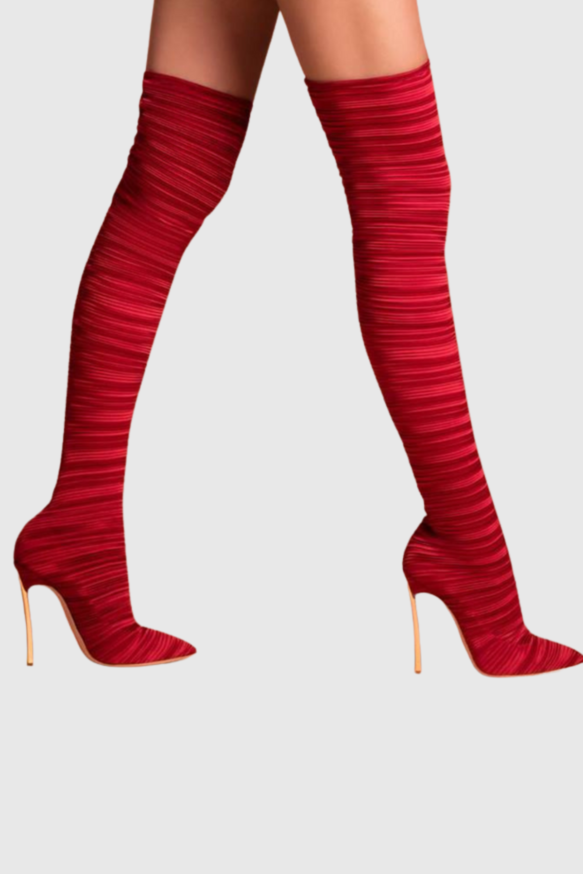 Veilsa Ribbed Velvet Over The Knee Boots - Red