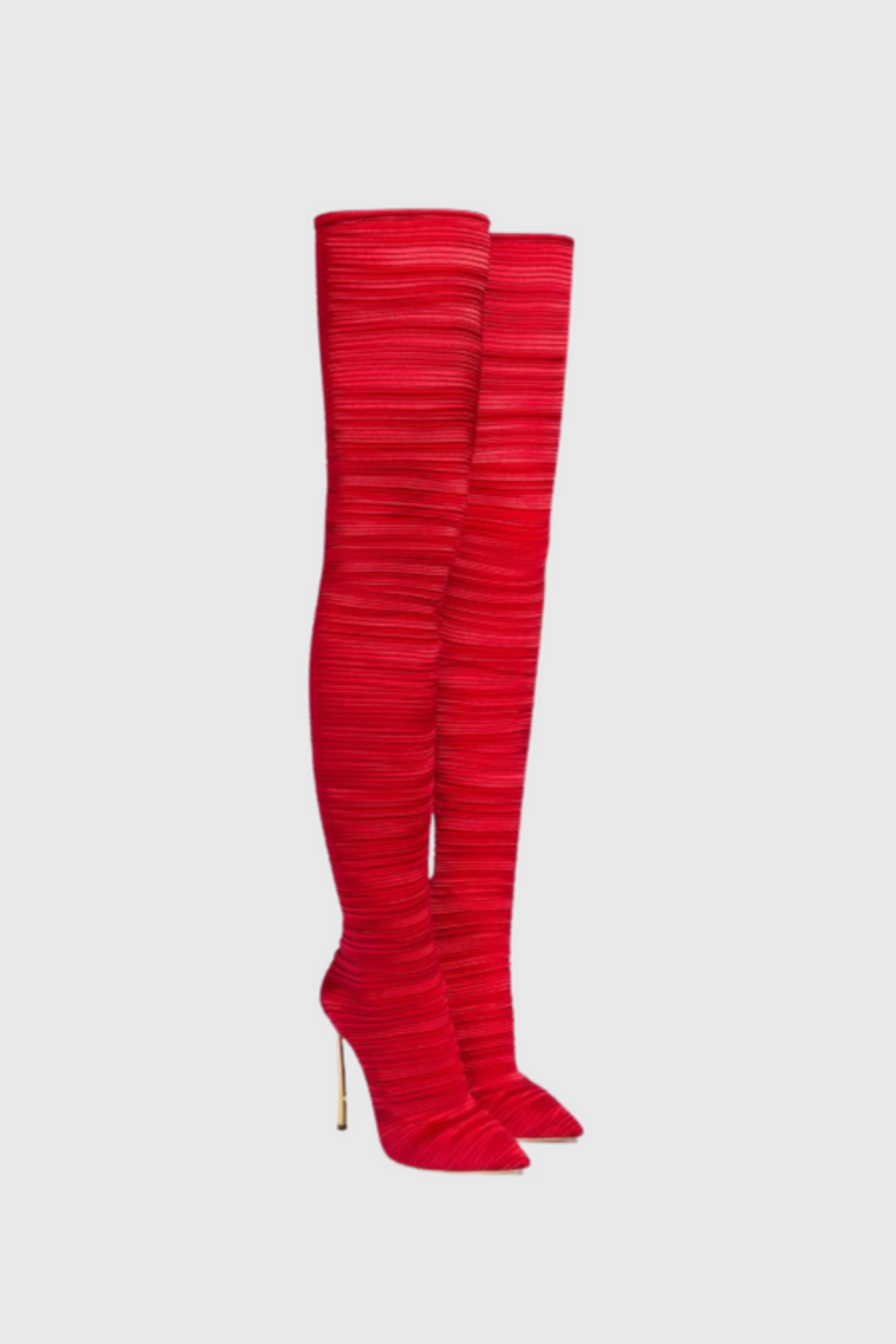 Veilsa Ribbed Velvet Over The Knee Boots - Red