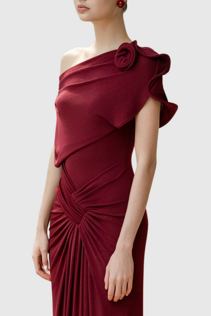 Velmare Off Shoulder Floral Ruched Maxi Dress