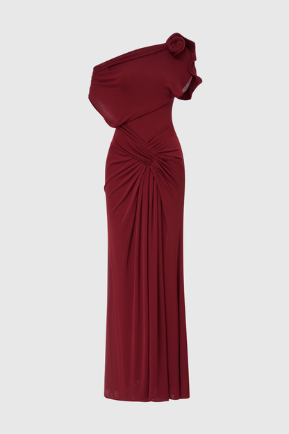 Velmare Off Shoulder Floral Ruched Maxi Dress