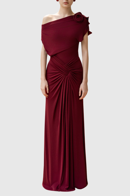 Velmare Off Shoulder Floral Ruched Maxi Dress