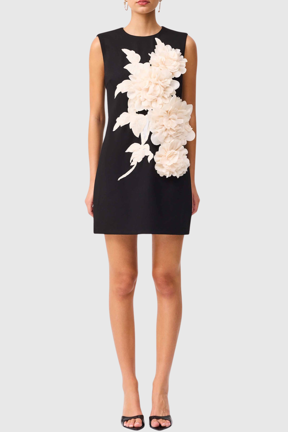 Ventura Floral Applique Sleeveless Mini Dress - Black