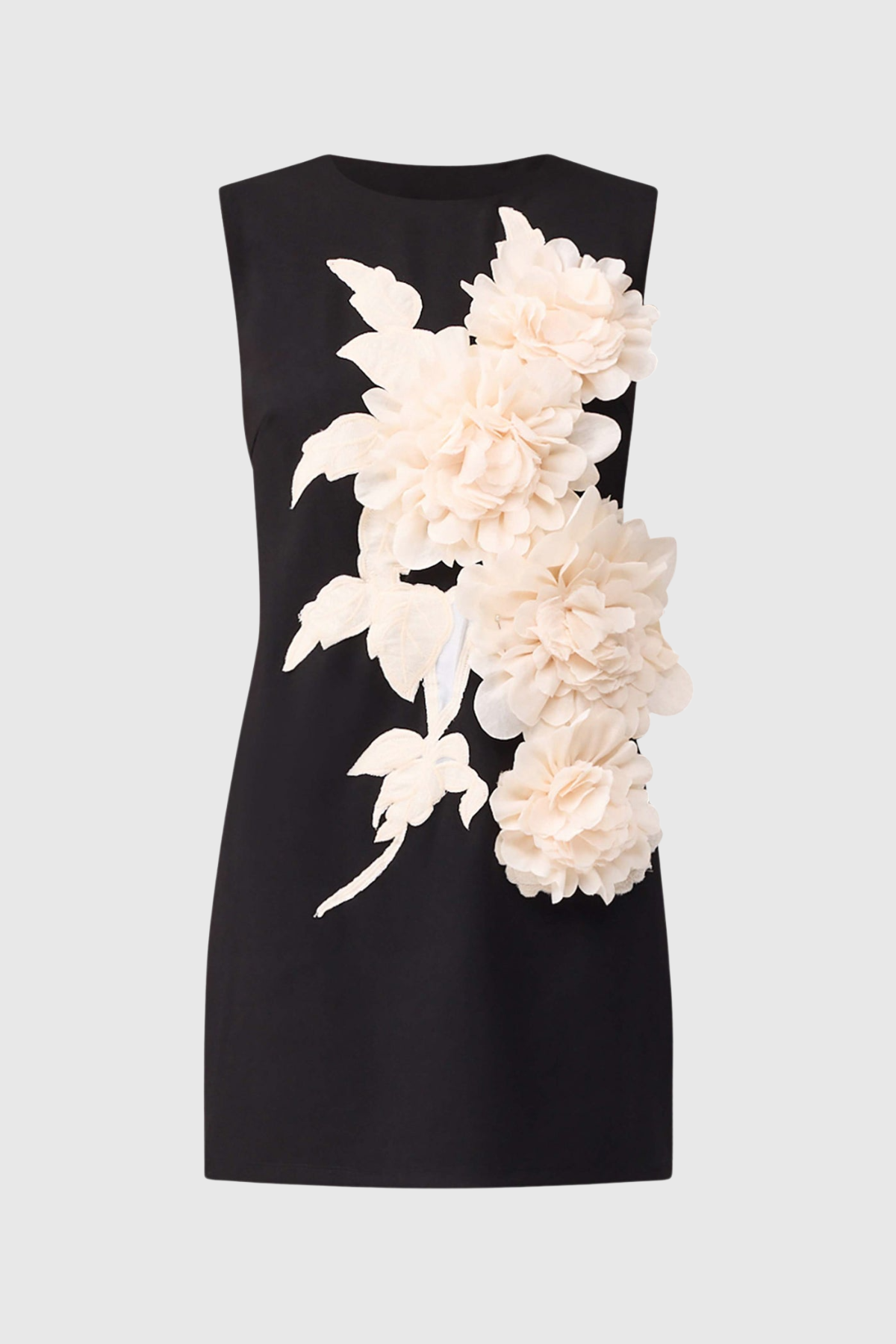 Ventura Floral Applique Sleeveless Mini Dress - Black