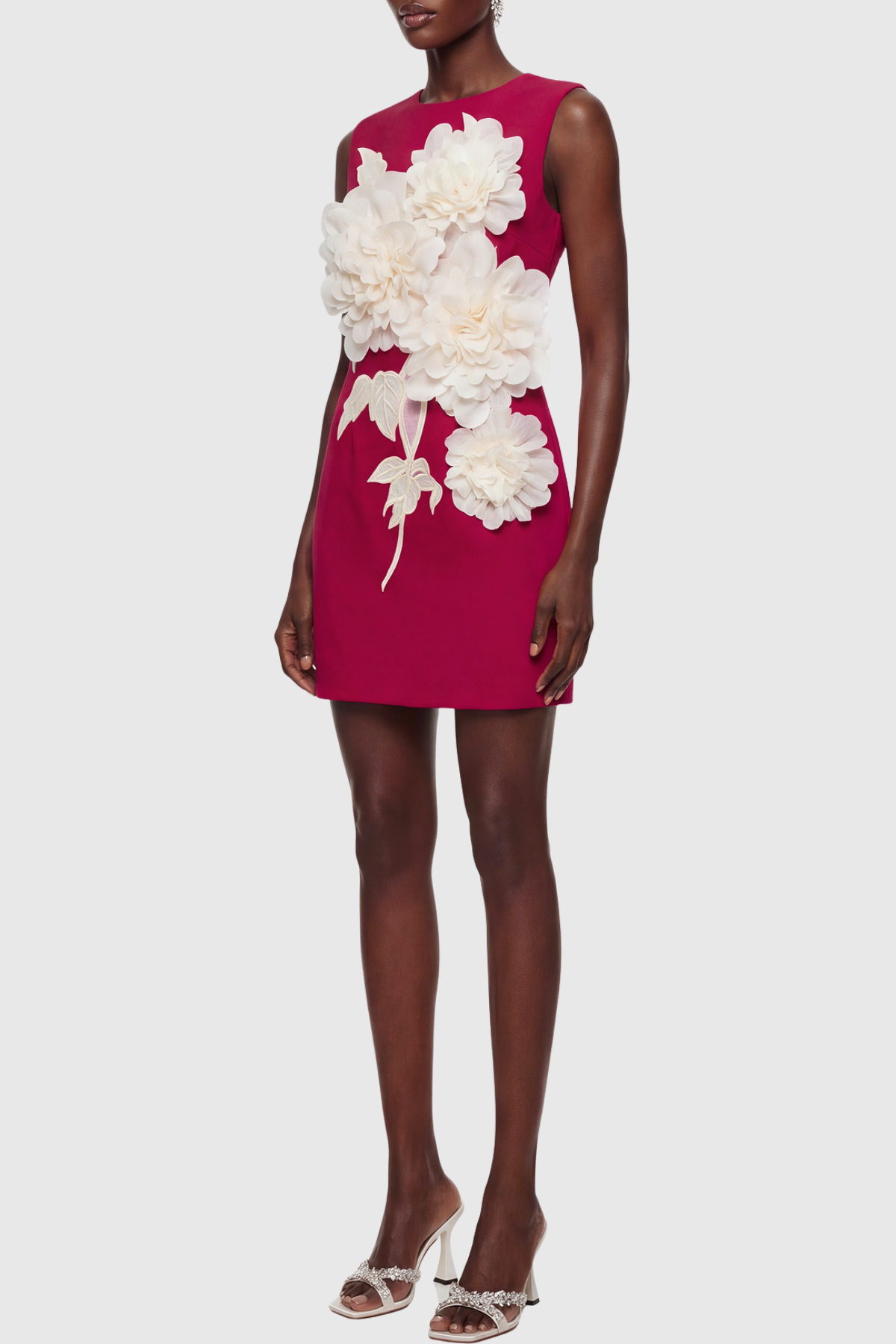 Ventura Floral Applique Sleeveless Mini Dress - Red