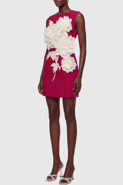 Ventura Floral Applique Sleeveless Mini Dress - Red