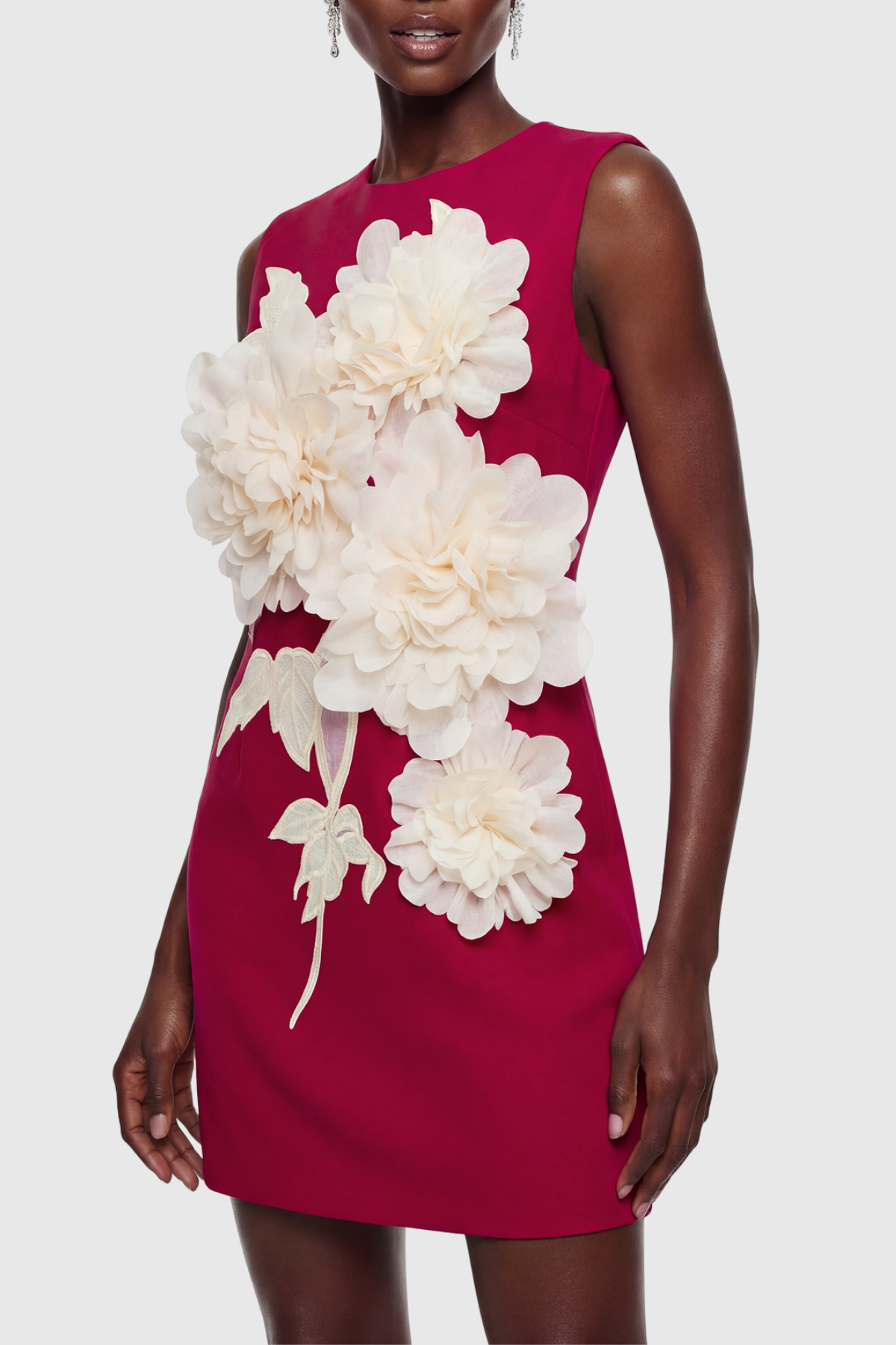 Ventura Floral Applique Sleeveless Mini Dress - Red
